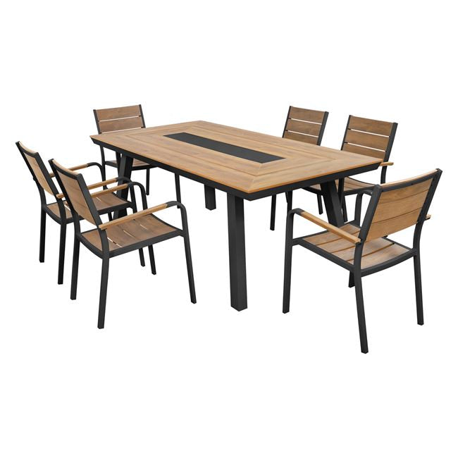 Set Dining Table 7pieces Aluminum In Grey Color Hm5233.02