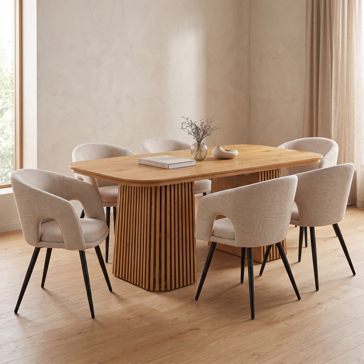 Dining Set 7pcs Extendable Cornel Hm12107.02 Mdf--fabric In Beige