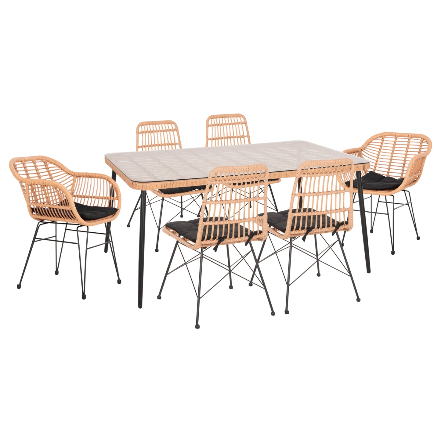 Outdoor Dining Set 7pcs Allegra Hm10495 Wicker In Beige-metal In Black