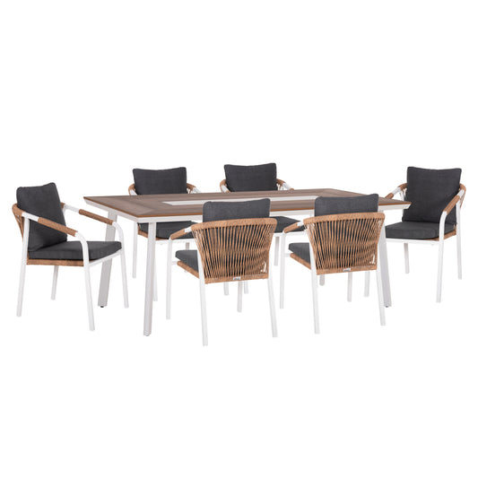 Outdoor Dining Set 7pcs Maerly Hm10826.01 Aluminum In White--polywood--grey Cushions