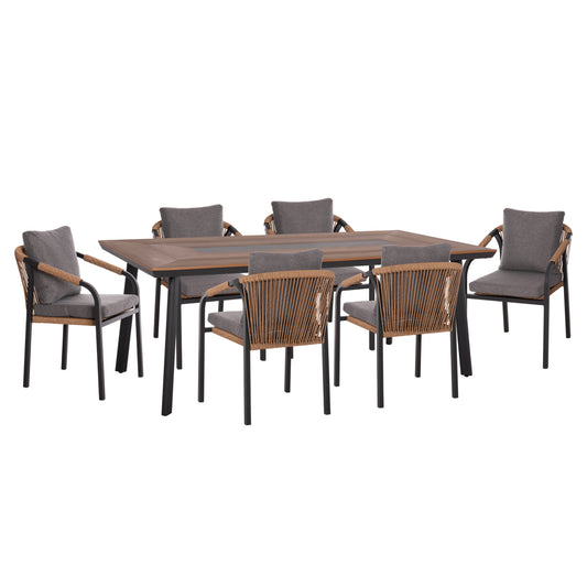 Outdoor Dining Set 7pcs Maerly Hm10826.13 Aluminum & Cushions In Dark Grey--polywood