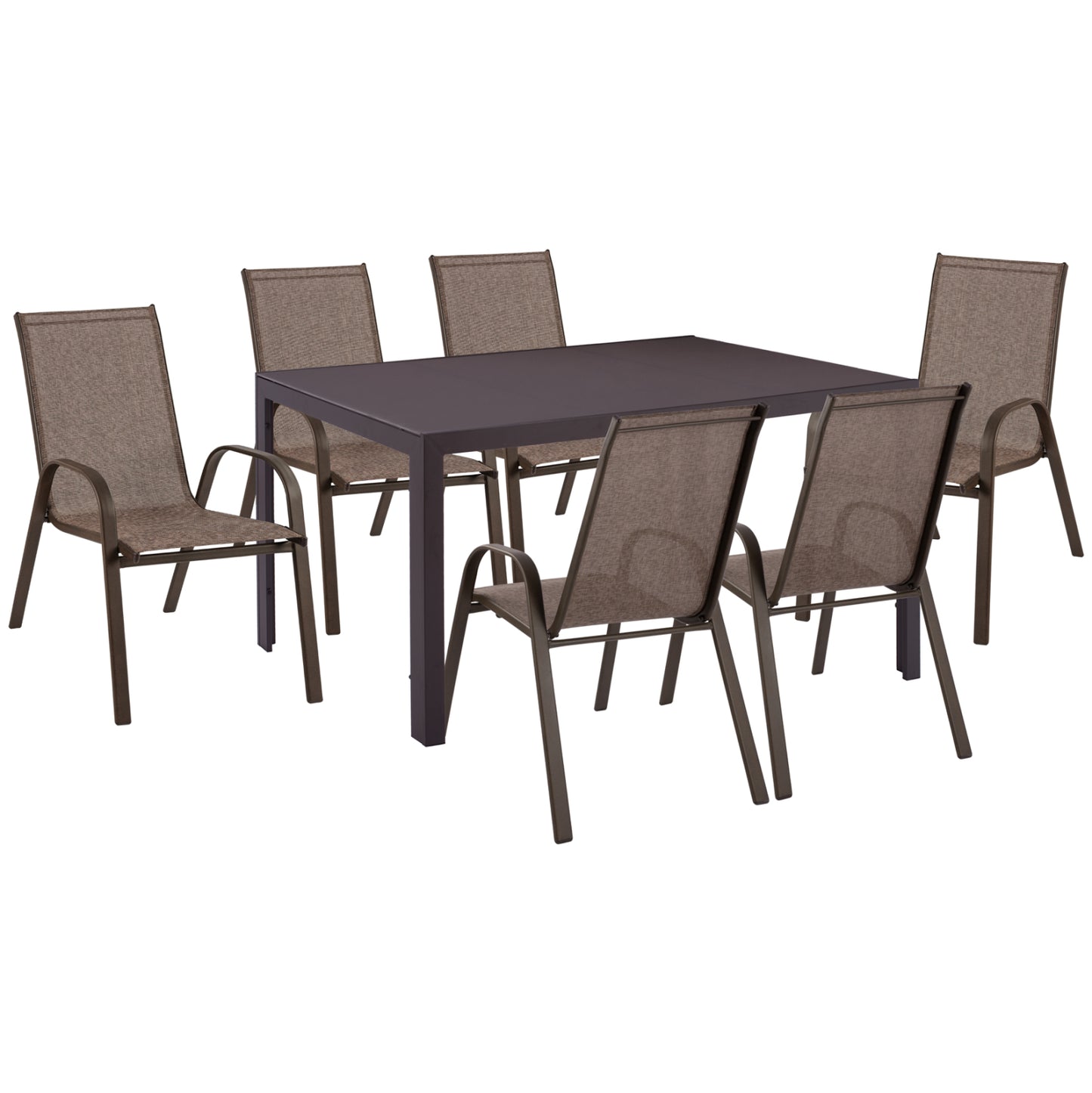 Outdoor Dining Set 7pcs Leon Hm10856.02 Table & 6 Chairs--metal & Textilene In Brown