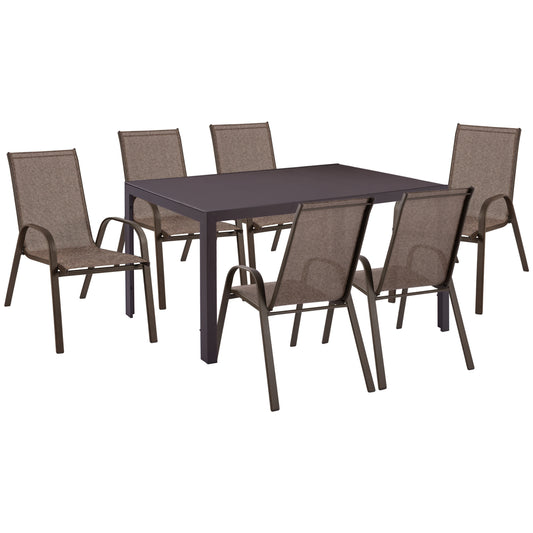 Outdoor Dining Set 7pcs Leon Hm10856.02 Table & 6 Chairs--metal & Textilene In Brown