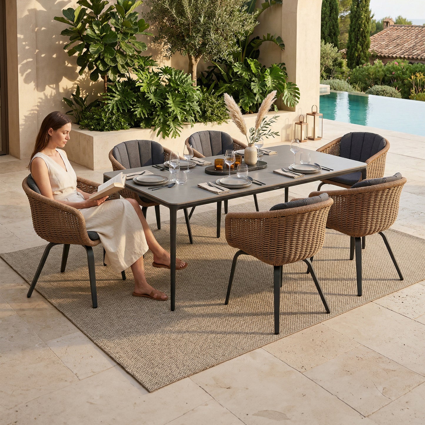 Outdoor Dining Set 7pcs Victus Hm10862.01 Grey Aluminum-sintered Stone-olefin--wicker