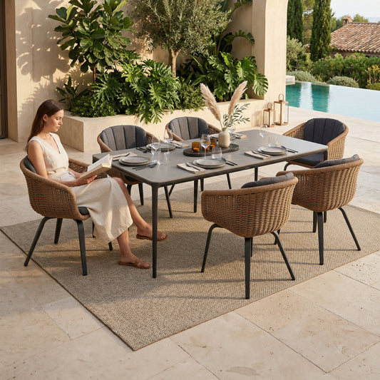 Outdoor Dining Set 7pcs Victus Hm10862.01 Grey Aluminum-sintered Stone-olefin--wicker