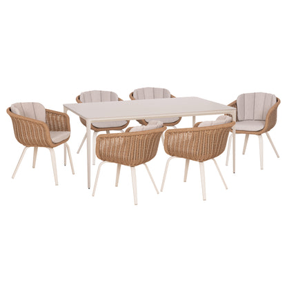 Outdoor Dining Set 7pcs Victus Hm10862.02 Beige Alum. & Olefin-white Sintered Stone--wicker
