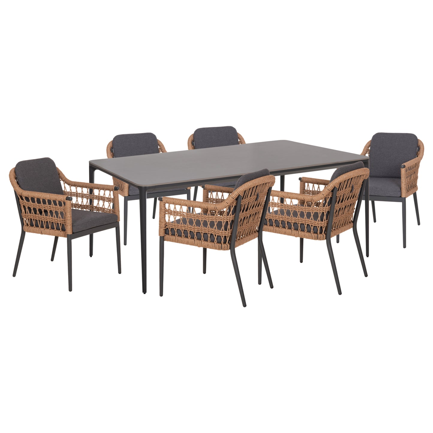 Outdoor Dining Set 7pcs Stad Hm10863.01 Grey Aluminum-sintered Stone Top-olefin Fabric