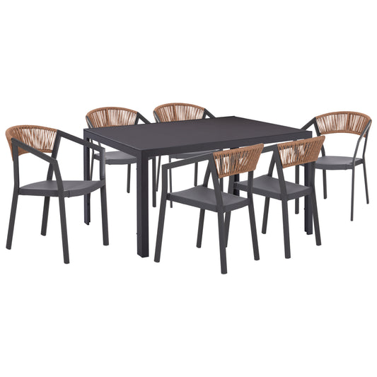 Outdoor Dining Set 7pcs Miri Hm10875.01 Grey Metal Table--aluminum Chairs