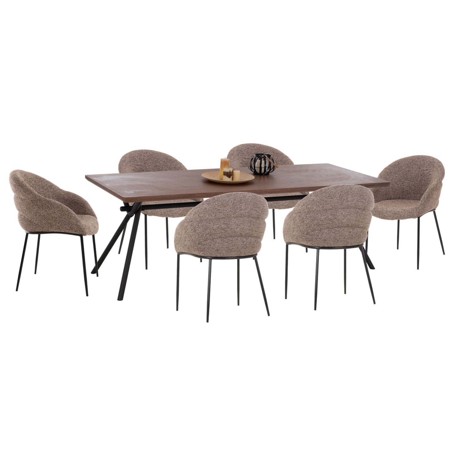 Dining Set 7pcs Mandy Hm10957.03 Mdf Top--fabric In Taupe & Black Metal Legs