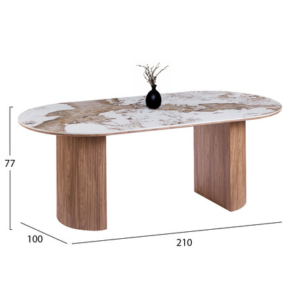 Dining Set 7pcs Drenny Hm11395.03 Ceramic Top In Pandora Color Scheme--chairs With Taupe Color Fabric