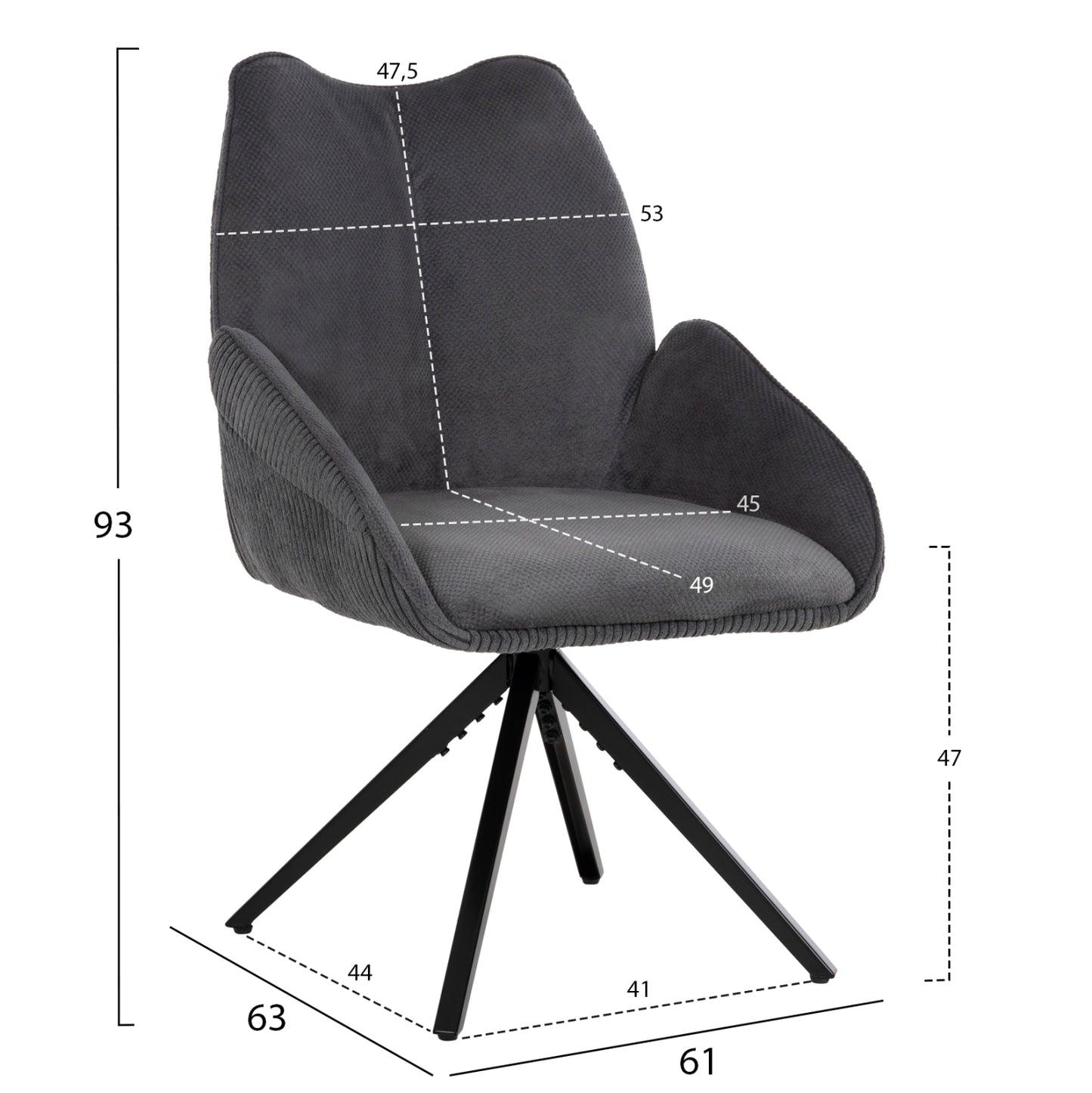 Indoor Sining Set 7pcs Tegatt ΗΜ21043 Expandable Table With 6 Armchairs In Grey Color