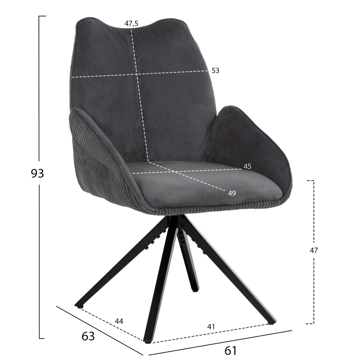 Indoor Sining Set 7pcs Tegatt ΗΜ21043 Expandable Table With 6 Armchairs In Grey Color