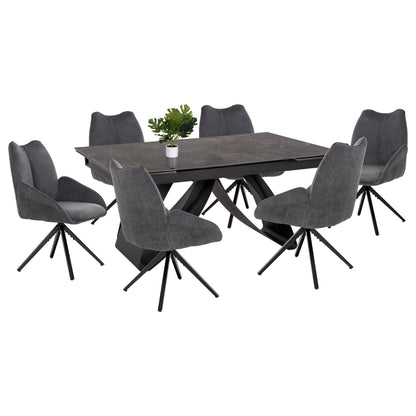 Indoor Sining Set 7pcs Tegatt ΗΜ21043 Expandable Table With 6 Armchairs In Grey Color