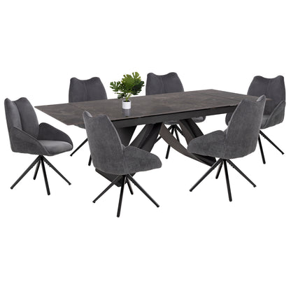 Indoor Sining Set 7pcs Tegatt ΗΜ21043 Expandable Table With 6 Armchairs In Grey Color