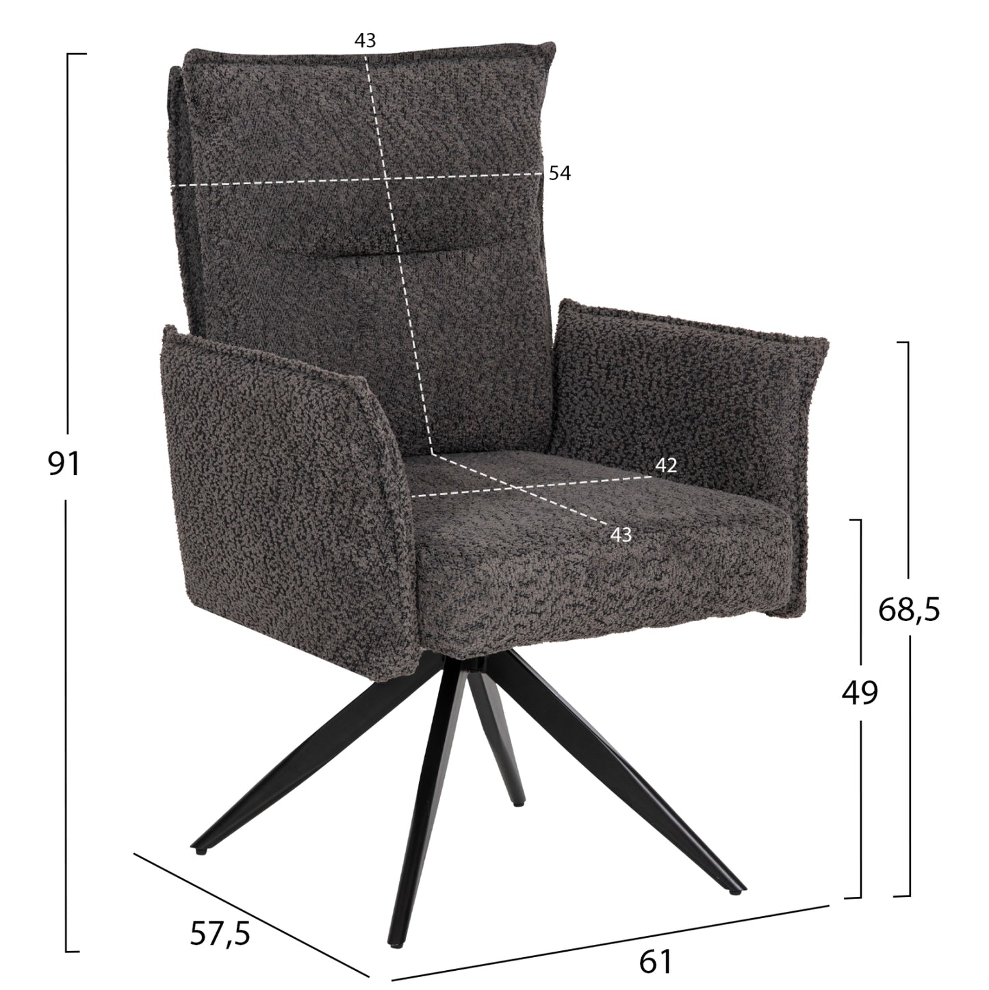 Indoor Dining Set 7pcs Rubby Hm21044 Table With Ceramic Top- 6 Armchairs In Grey Color