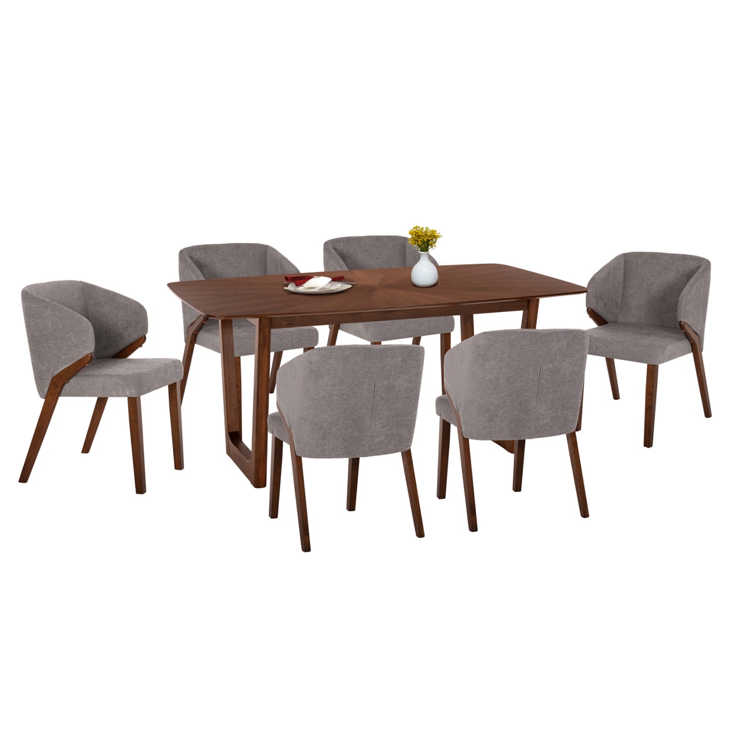 Dining Set 7pcs Riner Hm21338 Table Made Of Mdf--chairs Made Of Rubberwood & Fabric