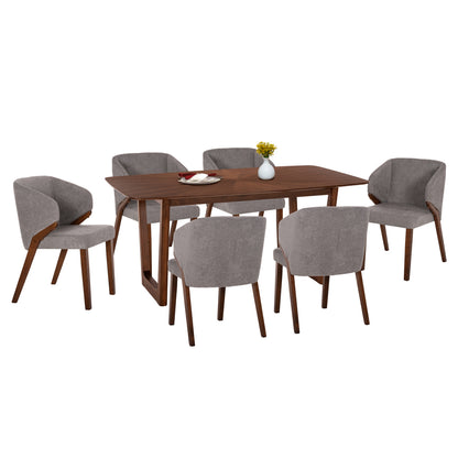 Dining Set 7pcs Riner Hm21338 Table Made Of Mdf--chairs Made Of Rubberwood & Fabric