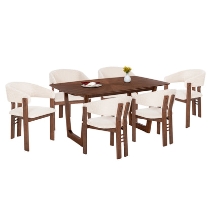 Dining Set 7pcs Zarra Hm21338.01 Table Made Of Mdf--chairs With Boucle Fabric