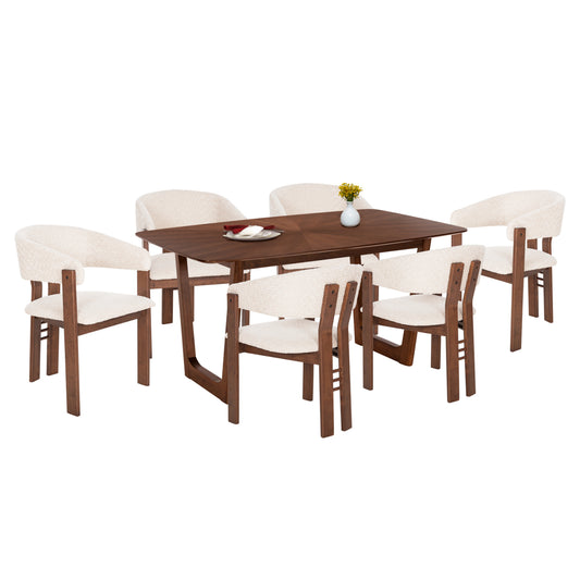 Dining Set 7pcs Zarra Hm21338.01 Table Made Of Mdf--chairs With Boucle Fabric