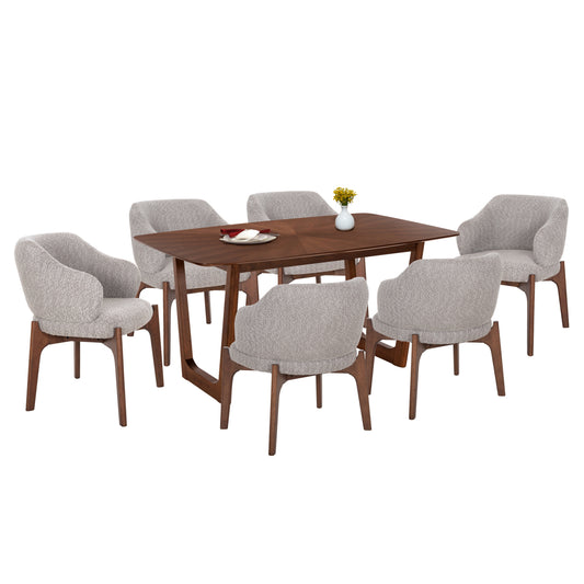 Dining Set 7pcs Abai Hm21338.02 Table Made Of Mdf--chairs With Boucle Fabric