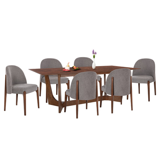Dining Set 7pcs Rimer Hm21339 Table Made Of Mdf--chairs Made Of Rubberwood & Fabric