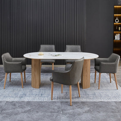 Dining Set 7pcs Mellow Hm21360 Ceramic Top/mdf Legs--pu In Grey/metal Legs
