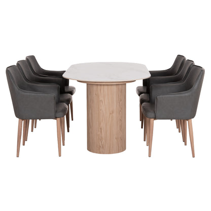Dining Set 7pcs Mellow Hm21360 Ceramic Top/mdf Legs--pu In Grey/metal Legs