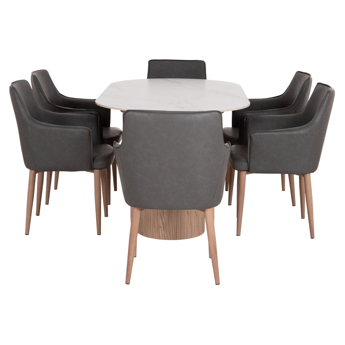 Dining Set 7pcs Mellow Hm21360 Ceramic Top/mdf Legs--pu In Grey/metal Legs