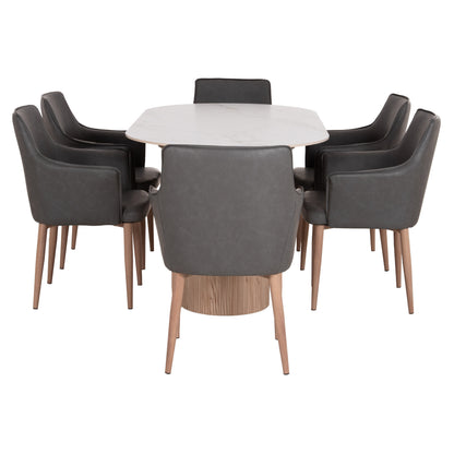 Dining Set 7pcs Mellow Hm21360 Ceramic Top/mdf Legs--pu In Grey/metal Legs