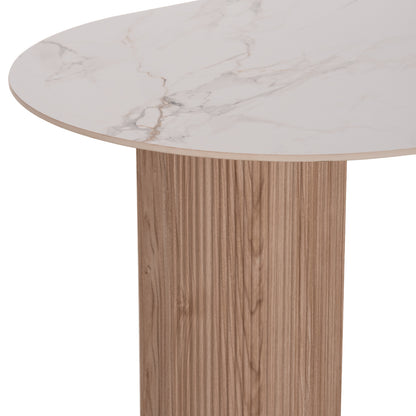Dining Set 7pcs Mellow Hm21360 Ceramic Top/mdf Legs--pu In Grey/metal Legs