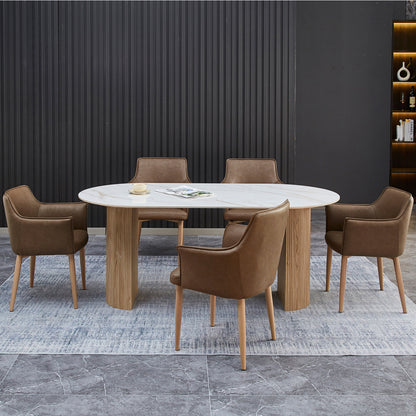 Dining Set 7pcs Mellow Hm21361 Ceramic Top/mdf Legs--pu In Brown/metal Legs