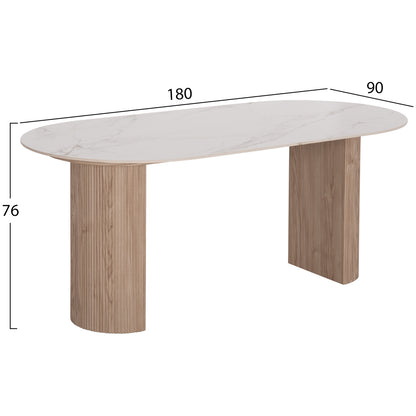 Dining Set 7pcs Mellow Hm21361 Ceramic Top/mdf Legs--pu In Brown/metal Legs
