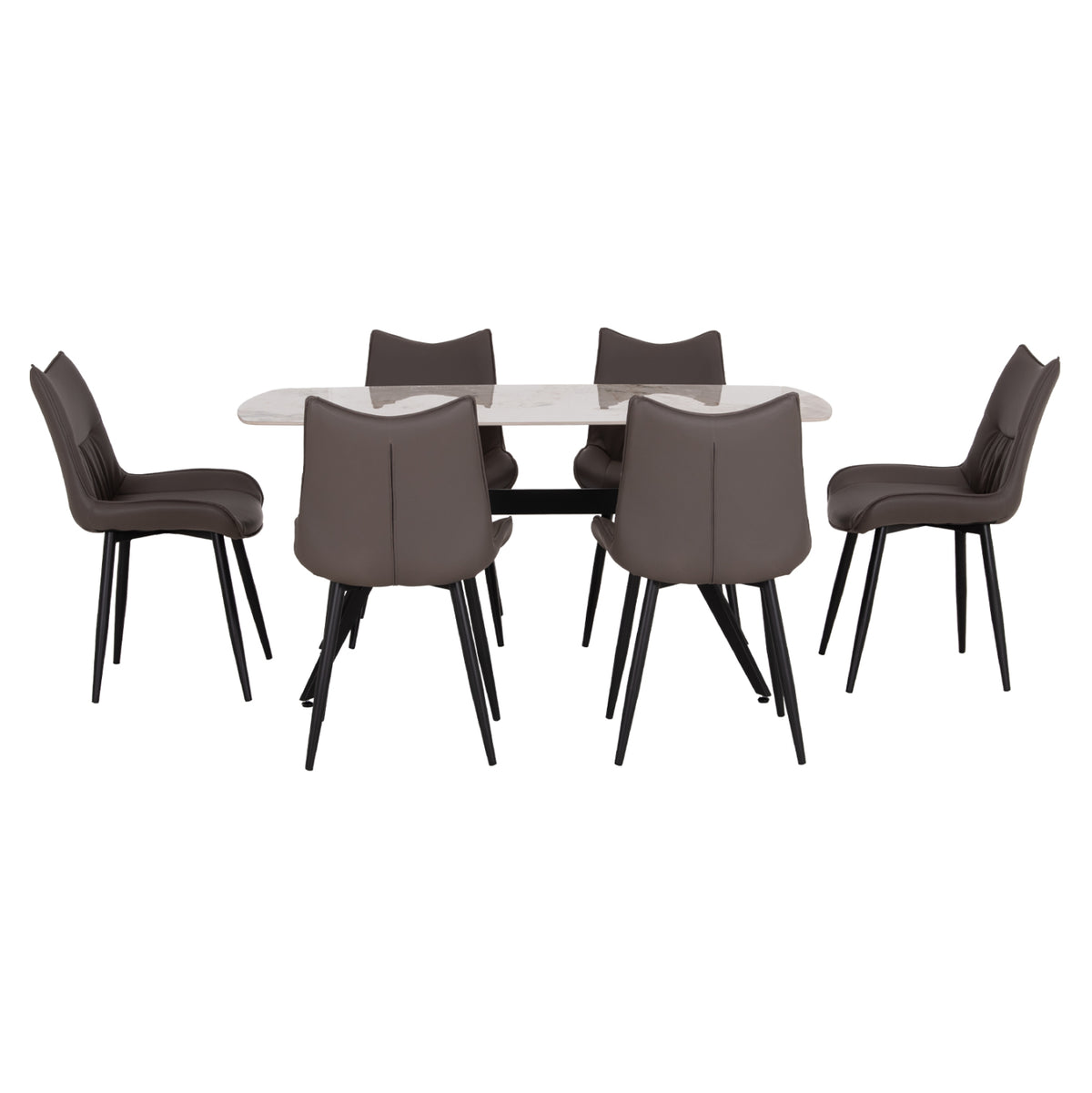 Dining Set 7pcs Aika Hm21364 Ceramic Top/metal Legs--pu In Grey/metal Legs