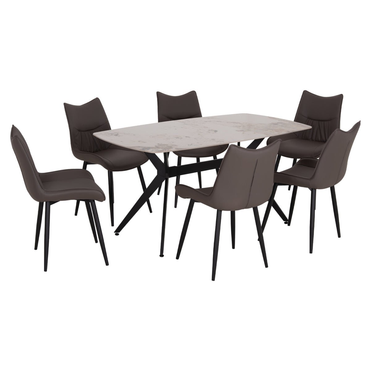 Dining Set 7pcs Aika Hm21364 Ceramic Top/metal Legs--pu In Grey/metal Legs