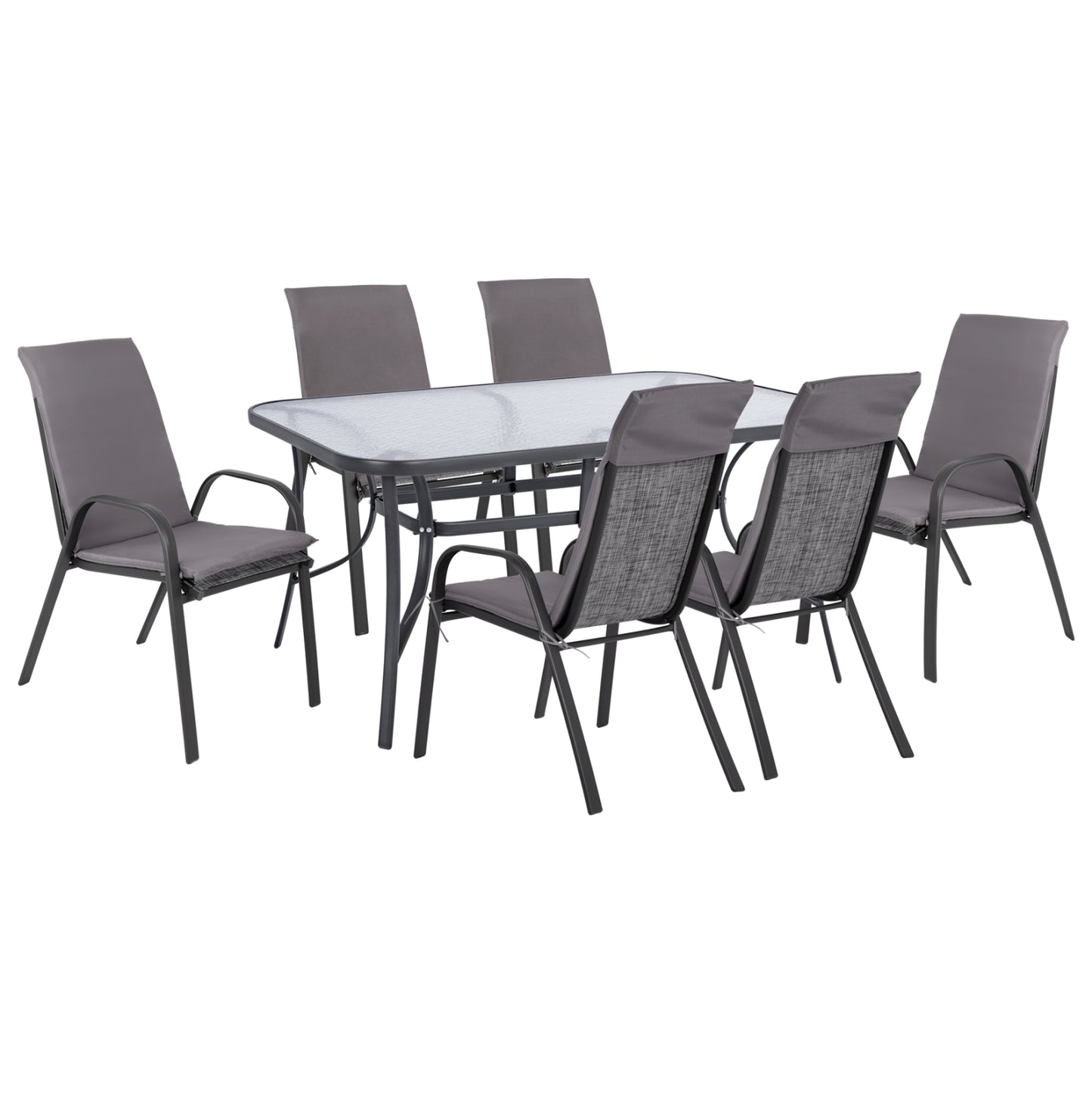 Set Dining Table 7 Pieces Chairs With Pillow & Table 150x90 Hm10572.01 Grey
