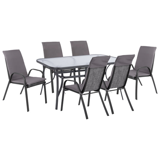 Set Dining Table 7 Pieces Chairs With Pillow & Table 150x90 Hm10572.01 Grey