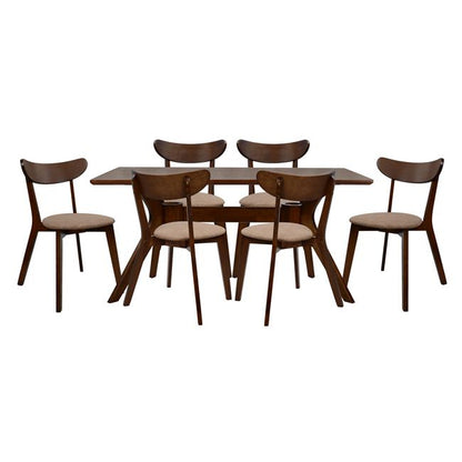Set Dining Table 7 Pieces Walnut Table & Roselyn Chairs Hm10068