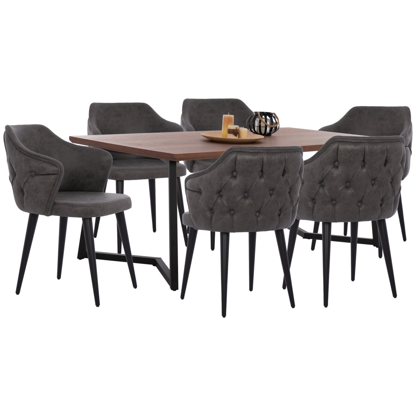 Dining Set 7pcs-armchairs T.nubuck & Table With Walnut Wood Veneer Hm10635
