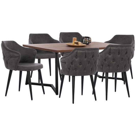 Dining Set 7pcs-armchairs T.nubuck & Table With Walnut Wood Veneer Hm10635