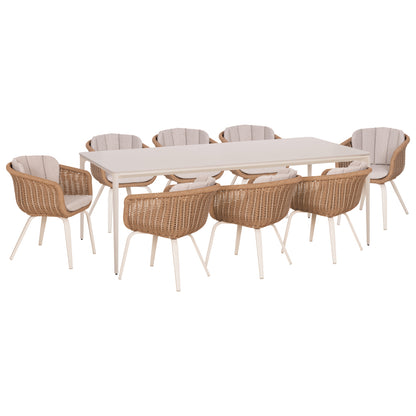 Outdoor Dining Set 9pcs Victus Hm10864.02 Beige Alum. & Olefin-white Sintered Stone--wicker