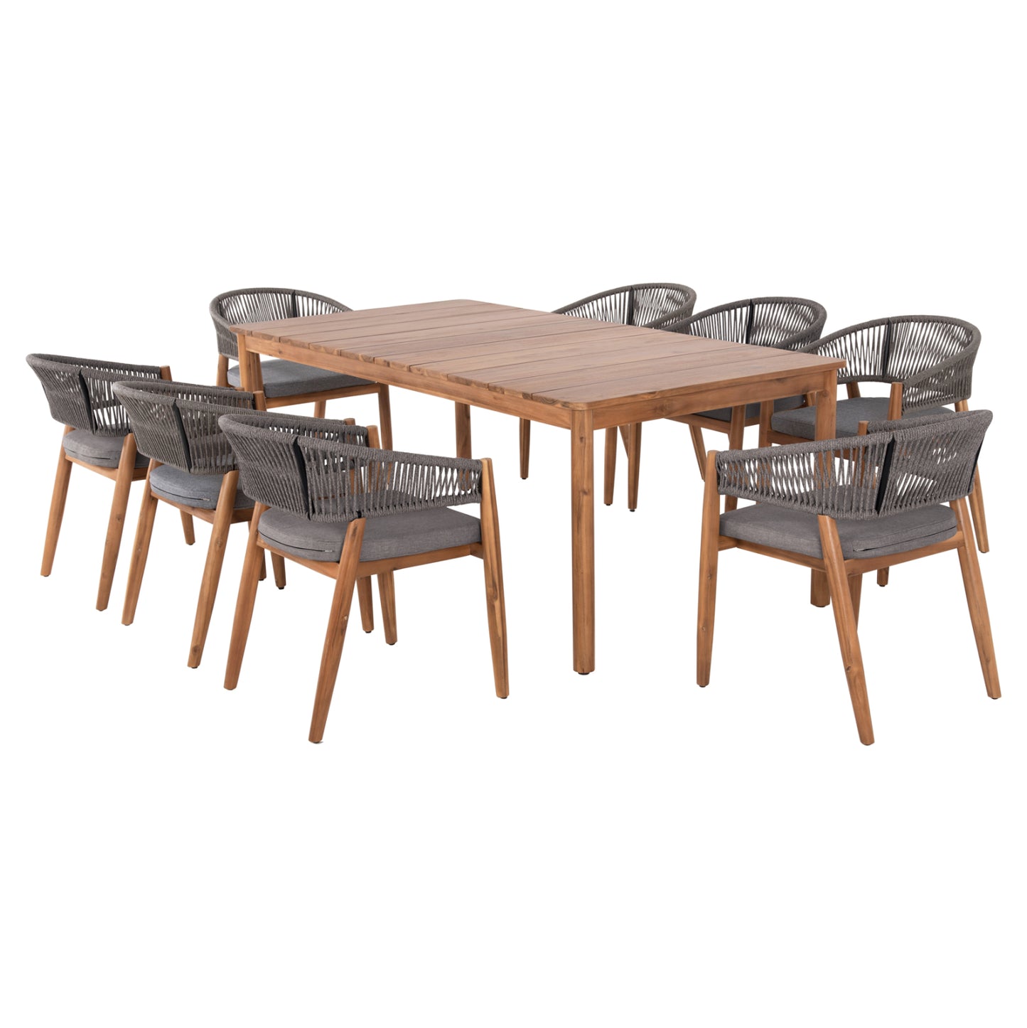 Outdoor Dining Set 9pcs Navant Hm21066.01 Table With 8 Dining Chairs-acacia Wood-rope In Grey