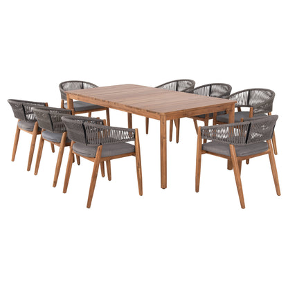 Outdoor Dining Set 9pcs Navant Hm21066.01 Table With 8 Dining Chairs-acacia Wood-rope In Grey