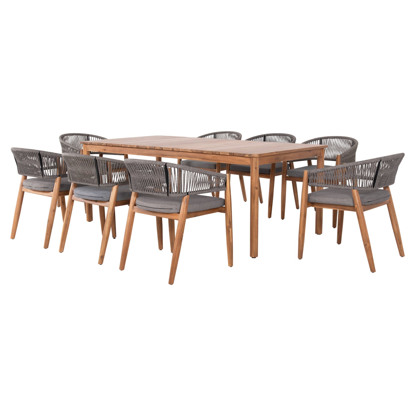 Outdoor Dining Set 9pcs Navant Hm21066.01 Table With 8 Dining Chairs-acacia Wood-rope In Grey