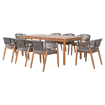 Outdoor Dining Set 9pcs Navant Hm21066.01 Table With 8 Dining Chairs-acacia Wood-rope In Grey