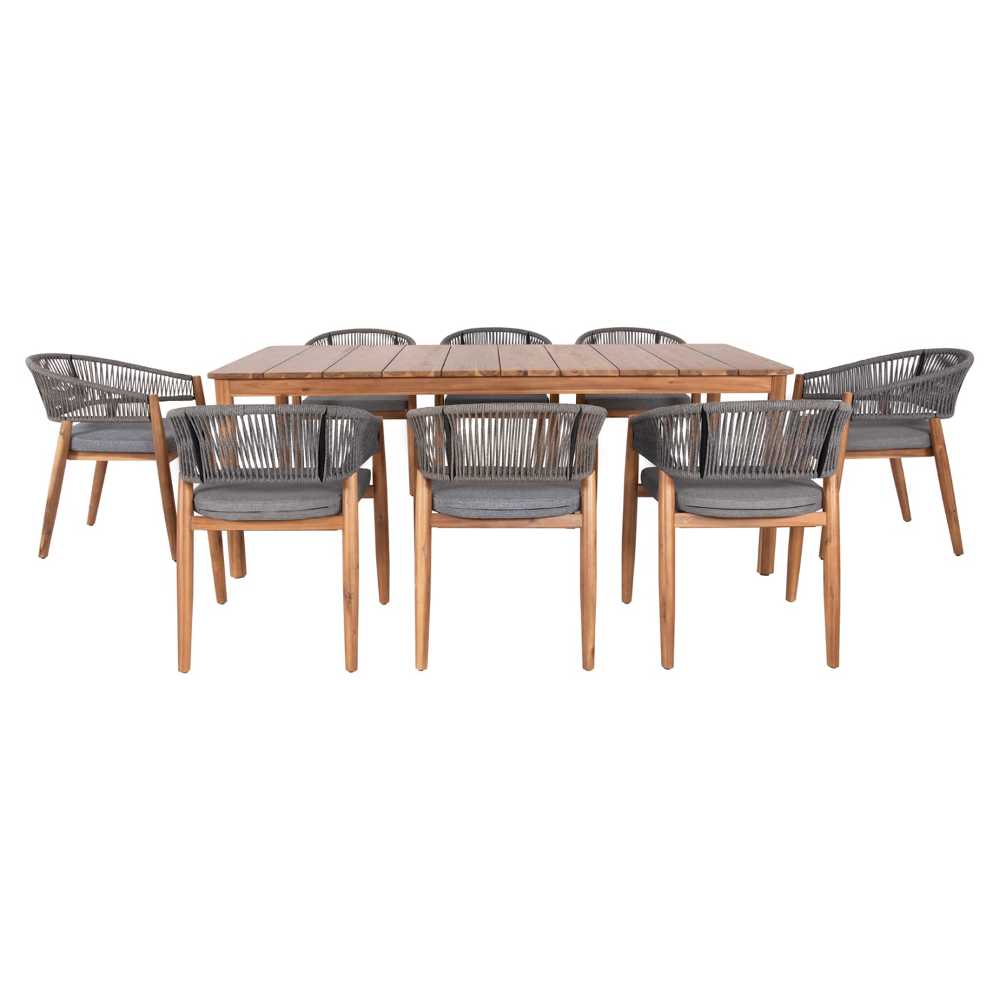 Outdoor Dining Set 9pcs Navant Hm21066.01 Table With 8 Dining Chairs-acacia Wood-rope In Grey