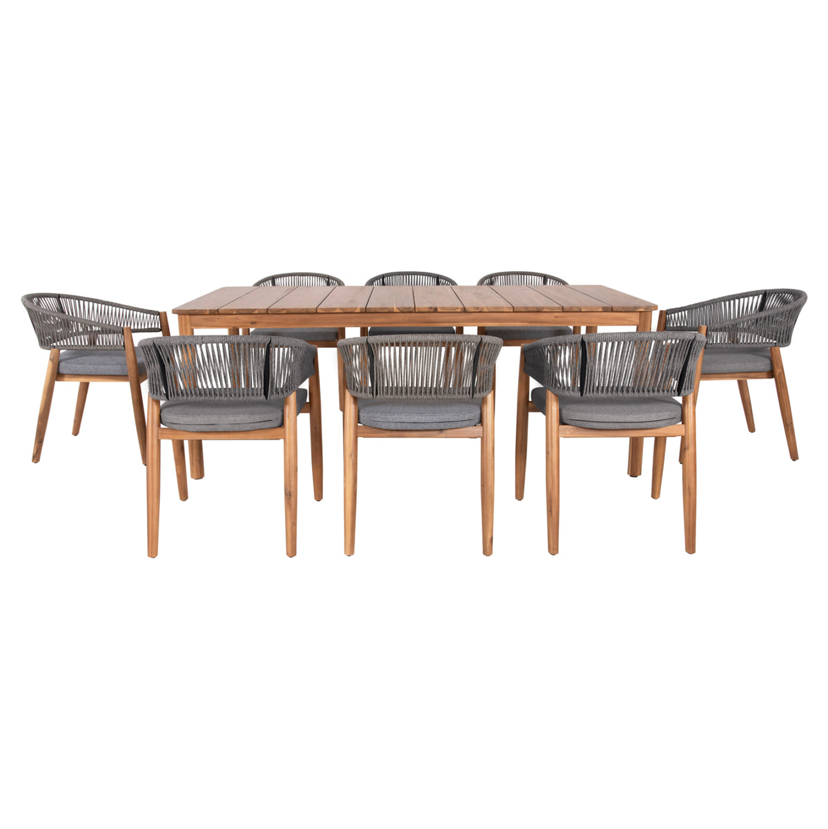 Outdoor Dining Set 9pcs Navant Hm21066.01 Table With 8 Dining Chairs-acacia Wood-rope In Grey