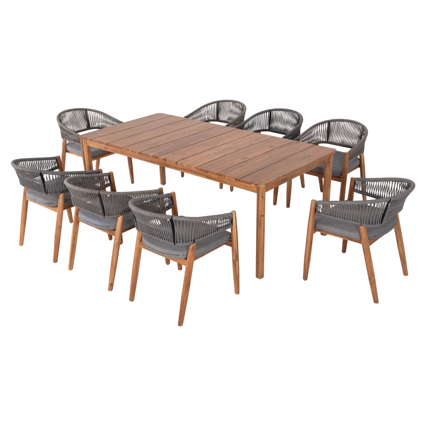Outdoor Dining Set 9pcs Navant Hm21066.01 Table With 8 Dining Chairs-acacia Wood-rope In Grey