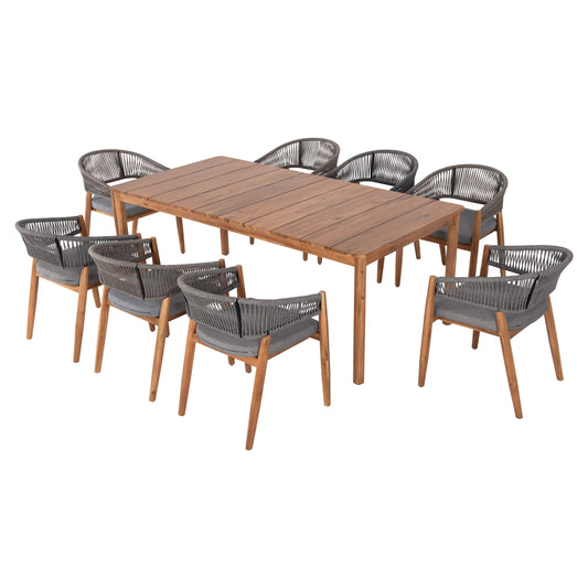 Outdoor Dining Set 9pcs Navant Hm21066.01 Table With 8 Dining Chairs-acacia Wood-rope In Grey