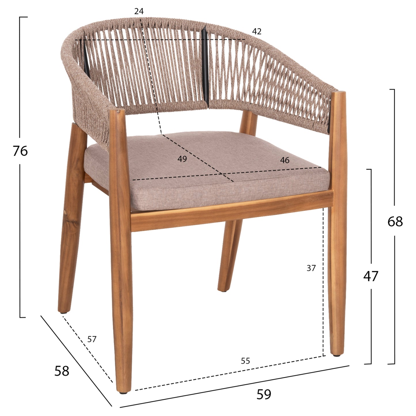 Outdoor Dining Set 9pcs Navant Hm21066.02 Table With 8 Dining Chairs-acacia Wood-rope In Beige