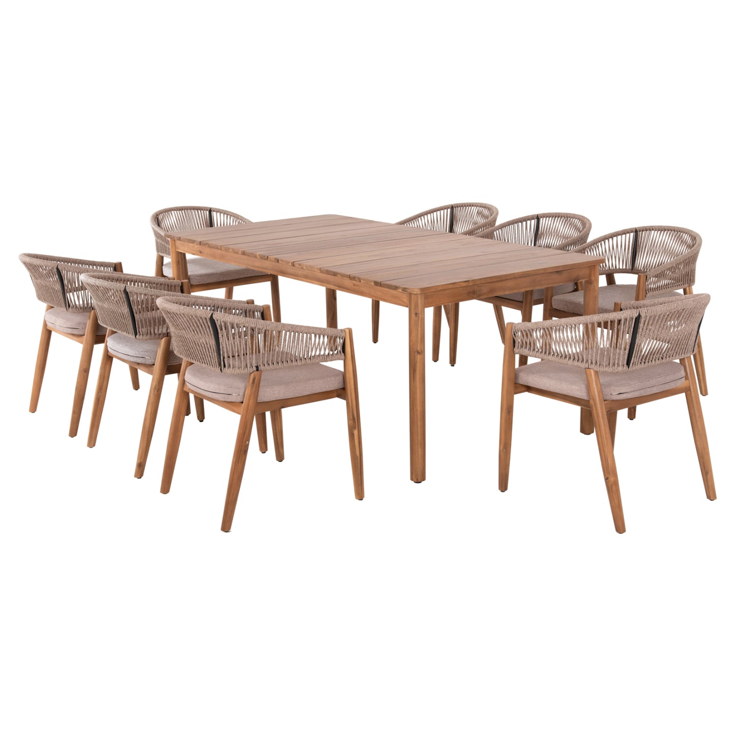 Outdoor Dining Set 9pcs Navant Hm21066.02 Table With 8 Dining Chairs-acacia Wood-rope In Beige